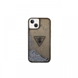 Husa iPhone 14 Guess Liquid Glitter Translucent Triangle Logo Black