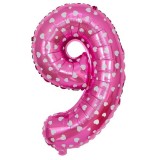 Balon din folie metalizata flippy, figurina cifra, imprimeu inimi, tema aniversare 80 cm, ambalaj individual, pai inclus, umflare cu aer sau heliu, ro