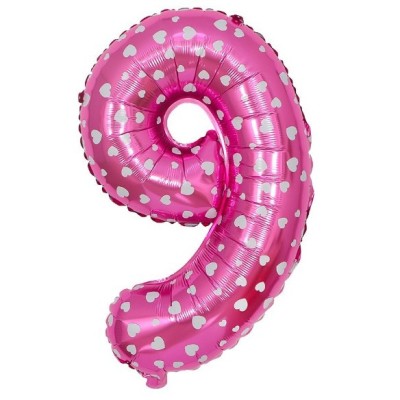 Balon din folie metalizata flippy, figurina cifra, imprimeu inimi, tema aniversare 80 cm, ambalaj individual, pai inclus, umflare cu aer sau heliu, ro foto