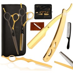 Set profesional de foarfece de tuns și forfece de filat Black Gold + Accesorii