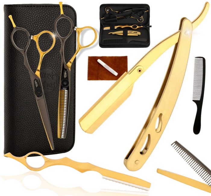Set profesional de foarfece de tuns și forfece de filat Black Gold + Accesorii