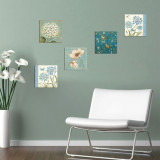 Set 5 tablouri decorative, UTB094, MDF , Imprimat UV, Albastru / Verde / Alb, Evila Originals