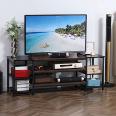 HOMCOM Mobilier pentru TV pentru televizoare de pana la 65 inchi, stil industrial cu rafturi de depozitare pentru sufragerie, maro si negru