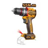 Masina de Gaurit si Insurubat cu Impact 20V INGCO CIDLI205581, 55Nm, brushless, 2 viteze 0-500/2000 rpm, 30000 bpm, mandrina metalica 13 mm, fara acum