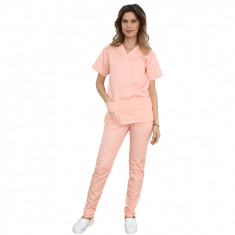 Costum medical piersica cu bluza cu anchior in forma V si pantaloni cu elastic 2XL INTL foto