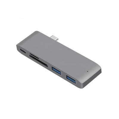 Adaptor Type C Metalic MTP Premium 5 in 1 la Type C ( PD), USB 3.0, USB 2.0, Micro SD, SDXC Card Reader foto