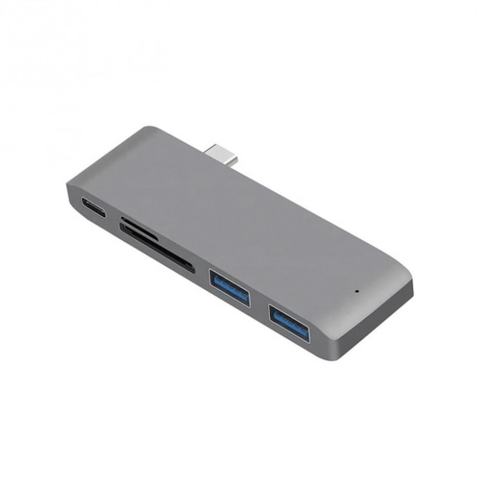 Adaptor Type C Metalic MTP Premium 5 in 1 la Type C ( PD), USB 3.0, USB 2.0, Micro SD, SDXC Card Reader