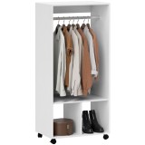 HOMCOM Dulap Garderobă, 60 cm x 40 cm x 127 cm, 1 Bară de Agățat, 2 Rafturi, Alb | Aosom Romania