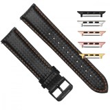 Curea piele compatibila Apple Watch 9|8|7|6|5|4|3|2|1 Series, 49mm|45mm|44mm|42mm, Negru/Portocaliu