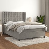VidaXL Pat box spring cu saltea, gri deschis, 140x200 cm, catifea 3129453