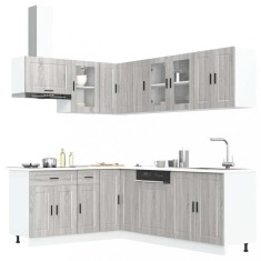 vidaXL Set de dulapuri de bucătărie 11 piese &bdquo;Porto&rdquo; lemn Sonoma gri 3314907