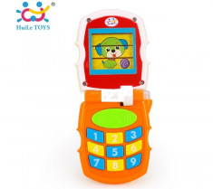 Telefon mobil muzical educativ pentru bebelus HuiLe Toys 766, Portocaliu foto