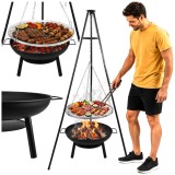 Gratar de gradina cu trepied Kaminer 167 cm, grill suspendat 58 cm