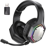 Casti On Ear SCE E1000 WT, Tehnologie AI, Wireless 2, 4 GHz, Bluetooth 5.3, RGB Light, Sunet Surround 7.1, Microfon ENC