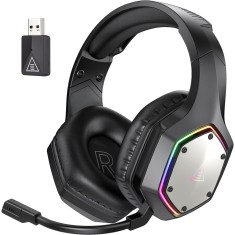 Casti On Ear SCE E1000 WT, Tehnologie AI, Wireless 2, 4 GHz, Bluetooth 5.3, RGB Light, Sunet Surround 7.1, Microfon ENC