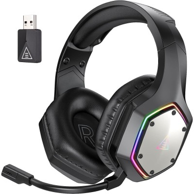 Casti On Ear SCE E1000 WT, Tehnologie AI, Wireless 2, 4 GHz, Bluetooth 5.3, RGB Light, Sunet Surround 7.1, Microfon ENC foto