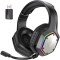 Casti On Ear SCE E1000 WT, Tehnologie AI, Wireless 2, 4 GHz, Bluetooth 5.3, RGB Light, Sunet Surround 7.1, Microfon ENC