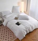 Cumpara ieftin Lenjerie De Pat Tip Matase Glacira Tm010, Bumbac, Poliester, 4 Piese, Fara Elastic, Alb