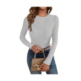 Tricou cu m&acirc;neci lungi și guler rotund pentru femei, stil Y2K modern &ndash; croială normală &ndash; M