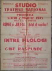 Romeo si Julieta, Intre filologi/ afis Teatrul National I.L. Caragiale 1945 foto