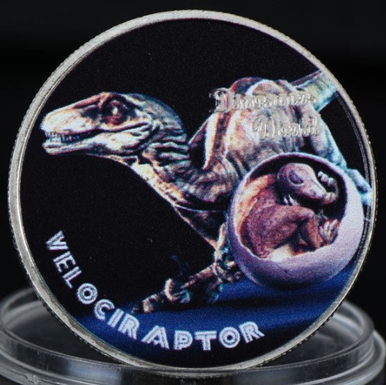 Dinozaur 2017 Velociraptor UNC Argintiu Colorat 40mm