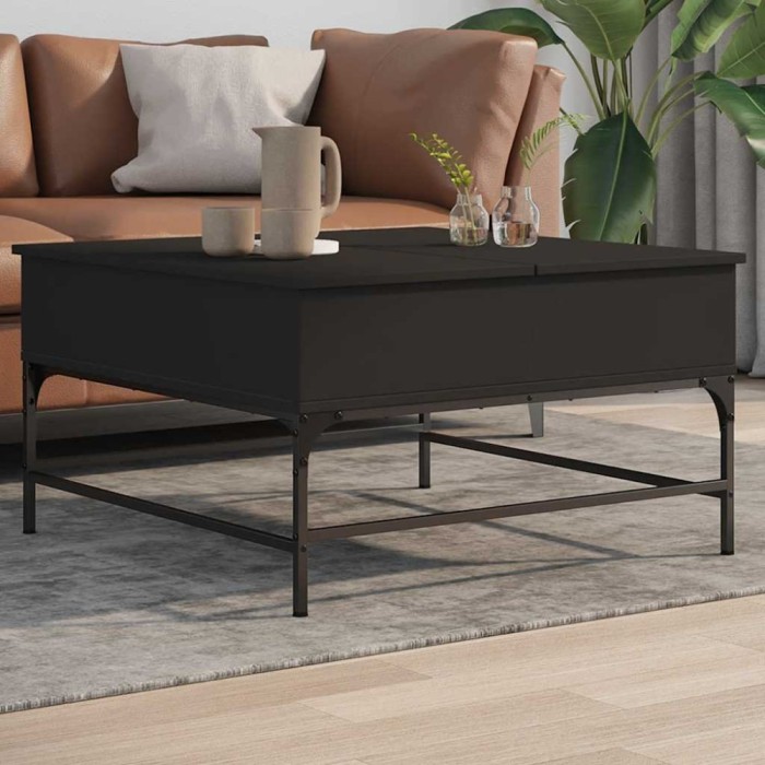 vidaXL Măsuță de cafea, negru, 80x80x45 cm, lemn prelucrat și metal 845401