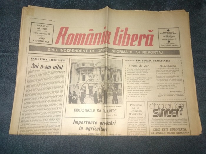 ZIARUL ROMANIA LIBERA 9 IANUARIE 1990
