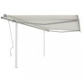 VidaXL Copertină retractabilă manual, cu st&acirc;lpi, crem, 4,5x3,5 m