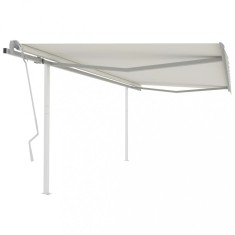 vidaXL Copertină retractabilă manual, cu st&acirc;lpi, crem, 4,5x3,5 m