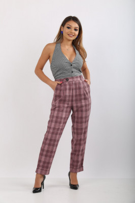 Pantaloni eleganti cu imprimeu carouri Stradivarius foto