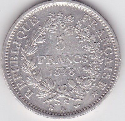 Franta 5 Francs franci 1848 foto