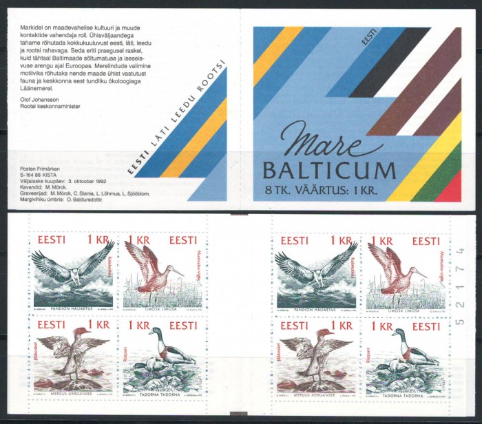 Estonia 1992 Mi 188/91 carnet MNH - Pasari 27-3