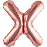 Balon folie metalizata litera x, flippy, 100 cm, umflati cu heliu sau aer, ambalaj individual, pai inclus, rose gold