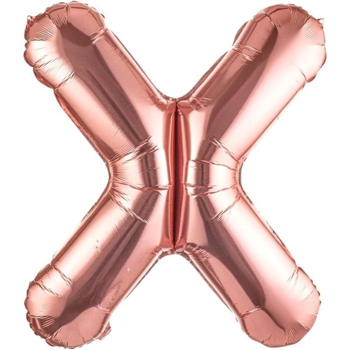 Balon folie metalizata litera x, flippy, 100 cm, umflati cu heliu sau aer, ambalaj individual, pai inclus, rose gold