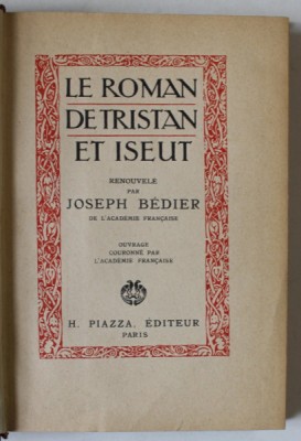 LE ROMAN DE TRISTAN ET ISEUT , renouvelle par JOSEPH BEDIER , 1920 foto