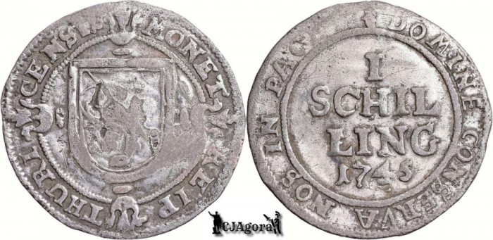 1745, 1 Schilling - orașul Z&uuml;rich - cantonul Z&uuml;rich - Confederația Elvețiană