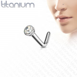 Piercing curbat din Titan pentru nas - zirconiu rotund transparent &icirc;ntr-un suport, 0,8 mm - Dimensiune: 0,8 mm x 6 mm x 1,5 mm
