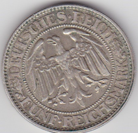 GERMANIA 5 MARCI REICHSMARK 1928 ARGINT LITERA D