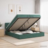 Cumpara ieftin Pat Ottoman cu Saltea si LED Verde inchis 200 x 200 cm Catifea
