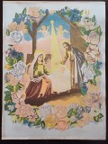 PM423N Nașterea Domnului, litografie rom&acirc;nească religioasă de epocă tipărită la Gherla, județul Cluj