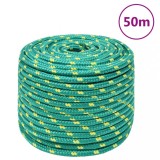 VidaXL Fr&acirc;nghie de barcă, verde, 12 mm, 50 m, polipropilenă