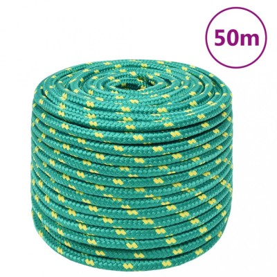 vidaXL Fr&amp;acirc;nghie de barcă, verde, 12 mm, 50 m, polipropilenă foto