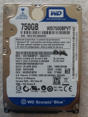 Hard disk laptop 750GB, HDD SATA 2.5 Western Digital WD7500BVPT, 5400 rpm OK foto