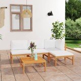 Cumpara ieftin Set mobilier grădină cu perne crem, 5 piese, lemn masiv de tec
