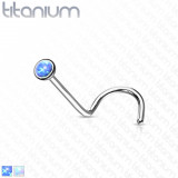 Piercing curbat din titan pentru nas - opal sintetic &icirc;ntr-o montură rotundă, 0,8 mm - Dimensiune bilă: 3 mm, Culoare Piercing: Alb