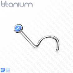 Piercing curbat din titan pentru nas - opal sintetic într-o montură rotundă, 0,8 mm - Dimensiune bilă: 3 mm, Culoare Piercing: Albastru