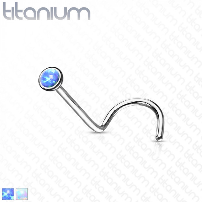 Piercing din titan pentru nas - opal sintetic &icirc;ntr-o montură rotundă, 1 mm - Culoare Piercing: Albastru