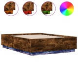 Cumpara ieftin Cadru de pat cu LED stejar fumuriu 135x190 cm lemn prelucrat