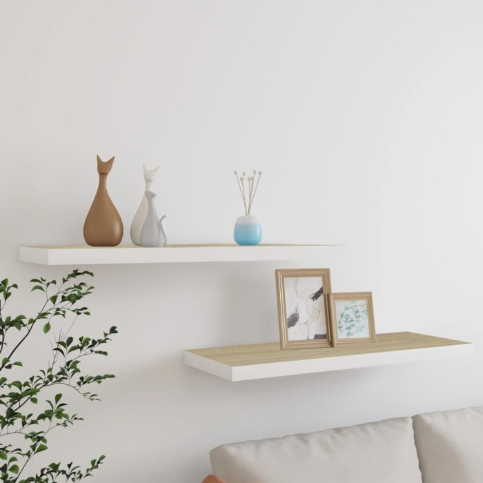 Gossi rafturi perete suspendate 2 buc. stejar/alb 80x23,5x3,8 cm, mdf