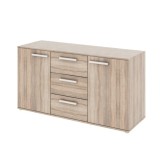 Cumpara ieftin Comoda 3 sertare 2 usi pal laminat maro stejar sonoma Dunaj 135x47x73 cm